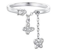 Anillo de plata esterlina con colgante de mariposa para mujeres y niñas óxido de circonio, cadena de eslabones anillo de compromiso ajustable joyas delicadas regalos cúbicos zirconia