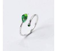 Anillo de Plata S925 Estilo Coreano de Mujer Single Branch Green Leaf Open Ring Literary Leaf Single Ring de Mujer, LJBLEUSK, Dinero y verde