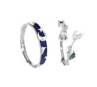 Anillo de promesa anillos de pareja personalizados anillos de boda, pareja anillo de compromiso esterlina ajustable, redondo con estrella lunar y anillos de flores, One Size, standard, Standard