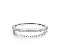 Anillo de promesa de plata, anillos apilables, joyería de diseño de doble capa y anillo de eternidad con forma redonda, circonita cúbica blanca, plata de ley, L 1/2, Plata de ley, Circonia cúbica