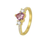 Anillo de promesa gótico, anillos de amistad para mujer, corazón dorado con morganita creada en laboratorio rosa, oro amarillo, H 1/2, Oro amarillo de 9 quilates, Morganita creada en laboratorio