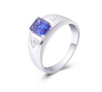 Anillo de promesa para mí mismo, anillo de boda liso, juego de joyas geométricas para mujer, N 1/2, Platino, Zafiro creado en laboratorio.