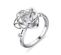 Anillo de promesa para mí mismo, anillo de promesa con flor de hija y redondo con moissanita de 0,5 quilates, plata platino 950, tamaño O 1/2