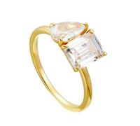 Anillo de Promesa para mujer, anillo de boda con forma rectangular de pera con moissanita, regalos únicos para amigas y mujeres, H 1/2, Oro amarillo de 9 quilates, Moissanita