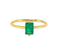 Anillo de Promesa para mujer, anillos de oro únicos redondos con forma rectangular verde esmeralda creada con esmeralda verde creada en laboratorio y oro amarillo, T 1/2, Oro amarillo de 14 quilates