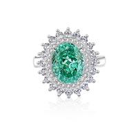 Anillo de propuesta de matrimonio, anillo de compromiso para mujer, flor ancha con ovalem de 5 quilates, turmalina paraíba y moissanita, oro blanco platino 950, talla 53 (16,9)