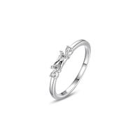 Anillo de propuesta de matrimonio, anillo de dedo índice, para mujer, diseño sencillo y fino con moissanite rectangular, redondo, oro blanco de 14 quilates, talla 52 (16,6)