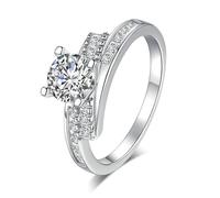Anillo de propuesta de matrimonio, anillo de oro blanco para mujer de 9 quilates con diamante redondo de 0,5 quilates, plata de ley, talla 61 (19,4)