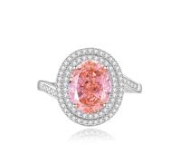 Anillo de propuesta de matrimonio, anillo de promise, diseño trenzado con ovalem de 3 quilates, zafiro Padparadha y moissanita, oro blanco de 9 quilates, talla 47 (15,0)