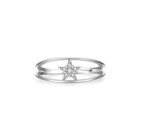Anillo de propuesta de matrimonio, anillo para mujer, diseño de estrella de doble capa, plata con corte redondo, diamante de laboratorio, oro blanco de 14 quilates, talla 62 (19,7)