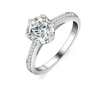 Anillo de propuesta de matrimonio, anillo Pinky con 6 garras, 1 quilate, moissanita, plata y platino, talla 54 (17,2)