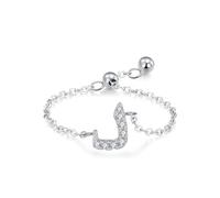 Anillo de propuesta de matrimonio, anillos de amistad, cadena ajustable con diseño de alfabeto árabe y moissanita redonda, oro blanco de 14 quilates, talla 58 (18,5)