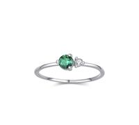Anillo de propuesta de matrimonio, anillos para mujer, diseño simple de 3 puntas, redondo, esmeralda de 0,25 quilates y moissanita, oro blanco de 18 quilates, talla 47 (15,0)