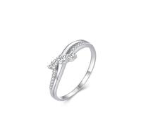 Anillo de propuesta de matrimonio, conjunto de anillos para mujer, diseño clásico de onda con moissanita redonda, oro blanco de 9 quilates, talla 65 (20,7)