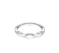 Anillo de propuesta de matrimonio para mujer, apilable, diseño ondulado sencillo con diamantes redondos de laboratorio, oro blanco de 9 quilates, talla 65 (20,7)