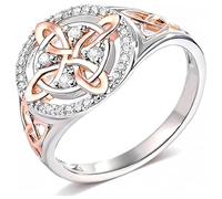 Anillo de Protección con Nudo de Retorno de Bruja S925 Hecho a Mano. Protege a tus Seres Queridos. Diseño de Nudo de Plata con Detalles en Oro Rosa. Regalos de Joyería con Diseño de Nudo (#7)