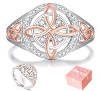 Anillo de protección de nudo de bruja hecho a mano, anillo de nudo de bruja bicolor con circonita cúbica, protege a tus seres queridos, diseño de nudo plateado, regalo de joyería para mujer, Acero de