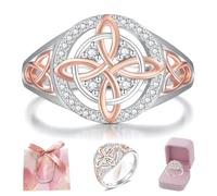 Anillo de protección de nudo de bruja hecho a mano, protege a tus seres queridos, diseño de nudo plateado con detalles de oro rosa para mujer, Acrílico, Ágata