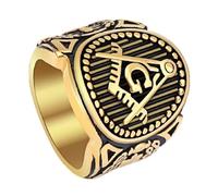 Anillo de rayas masónicas antiguas para hombre, oro masónico, anillo clásico de masonería, joyería clásica, Acero inoxidable, Sin piedras preciosas