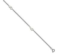 Anillo de resorte de acero inoxidable pulido con corazones de amor con extensión de 1 pulgada, tobillera mide 6 mm de ancho, regalos de joyería para mujeres, 23 cm, 9 inches, Metal