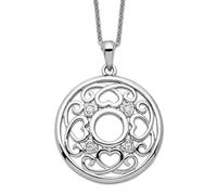 Anillo de resorte de plata de ley 925 pulido chapado en rodio con circonita cúbica de imitación de diamante de imitación de sabiduría de la amistad, 45,7 cm. Collar - Regalo de joyería para mamá