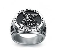 Anillo de San Cristóbal, Anillo de acero inoxidable con amuleto de la cruz del Arcángel Miguel para hombre