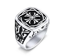 Anillo De Sello Cuadrado De Cruz De Lis De Flores Maltés Vikingo Antiguo Religioso Medieval Para Hombres De Gran Declaración Personalizado En Tono Plateado Oxidado De Acero Inoxidable