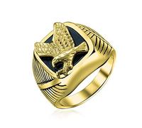 Anillo De Sello Cuadrado Negro Patriótico Grande para Hombres con Águila Calva Americana Y Diseño Personalizado En Tono Plateado De Acero Inoxidable Chapado En Oro para Hombres