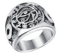 Anillo de sello egipcio de acero inoxidable para hombre, con el Ojo de Horus, personalizado, delicado y hecho a mano.