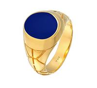 Anillo de sello Kuzzoi para hombre, ovalado de esmalte azul, macizo de 13 mm de ancho hecho de plata de ley 925 bañada en oro, anillo dorado decorado, anillo para hombres, talla de anillo 54 - 66