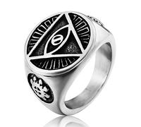 Anillo de Sello Masónico Illuminati Eye Of Providence Para Hombre, Anillo de Masón de Acero Inoxidable, Talismán de Fuerza, Accesorio de Joyería de Protección de Religión Gótica de Moda(Silver,10)