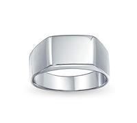 Anillo de Sello Monograma Inicial Personalizado Geométrico Simple Ancho Rectangular para Hombre .925 Plata de Ley Acabado Brillante