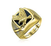 Anillo De Sello Patriótico Cuadrado Negro Con Águila Calva Americana Y Declaración Personalizada Para Hombres Tamaño Grande Chapado En Oro Y Tono Plateado De Acero Inoxidable Grabado Personalizado
