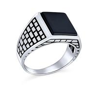 Anillo de Sello Rectangular Personalizado Retro Clásico Elegante de Piedra de Adoquín con Piedra Preciosa Ónix Negro para Hombres, Pesadamente Oxidado, Plata de Ley .925 Hecho a Mano en Turquía