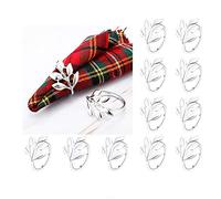 Anillo de servilleta Servilletero, 6/12 piezas de metal, soporte de hebilla para servilletas para decoración de mesa de cena, banquete de boda (12 piezas-hoja, plata)