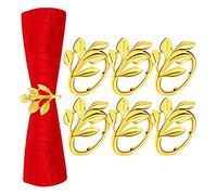 Anillo de servilleta Servilletero, 6/12 piezas de soporte de hebilla de servilleta de metal para decoración de mesa de cena de banquete de boda (6 piezas-hoja, dorado)