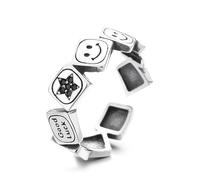 Anillo de sonrisa de apertura en plata de ley 925, anillo de nudillos con sonrisa, anillo de dedo abierto, anillo apilable retro, anillo de sonrisa ajustable, joyería, regalo de San Valentín for mujer