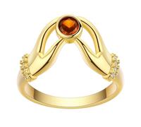 Anillo de sujeción con circonita roja vintage, estilo Art Deco, exquisita banda en forma de mano para regalo de mujer