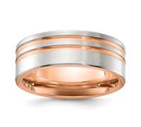 Anillo de titanio cepillado y pulido con rayas chapadas en rosa de 8 mm, regalo de joyería para mamá, US 9.5 | EU 61 | DE 19.5 | JP 19 | UK S 3/4, Metal Titanio, Sin piedras preciosas