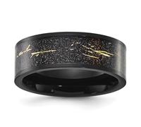 Anillo de titanio pulido con incrustaciones de lámina negra y dorada, 8 mm, regalo de joyería para mamá, US 9.5 | EU 61 | DE 19.5 | JP 19 | UK S 3/4, Oro Metal Oro Chapado en oro metal, Sin piedras