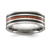 Anillo de titanio pulido con resina negra e incrustaciones de madera, 8 mm, regalo de joyería para mamá, US 13 | EU 70.25 | DE 22 | JP 26.5 | UK Z+1, Metal Resina Titanio, Sin piedras preciosas
