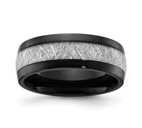 Anillo de titanio pulido negro con incrustaciones de meteorito de 8 mm, regalo de joyería para mamá, US 10 | EU 62.5 | DE 20 | JP 20 | UK T 1/2, Metal Titanio, Sin piedras preciosas