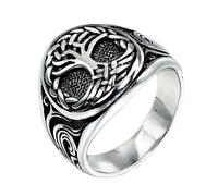 Anillo del Árbol de la Vida Vikingo Nórdico - Hombre Mujeres Acero Inoxidable Celtic Knot Yggdrasil Signet Ring - Hecho A Mano Pulido de Doble Color Nórdico Protección Amuleto Joyería(Silver_13)