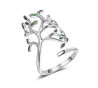 Anillo Del Árbol de la Vida y Hoja para Mujer - Plata De Ley - Regalo para Navidad y Cumpleaños