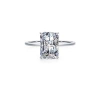 Anillo delicado para mujer, anillo de propuesta de matrimonio, solitario sencillo y fino con 4 puntas, moissanita rectangular de 5 quilates, oro blanco de 14 quilates, talla 47 (15.0)