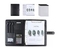 Anillo desmontable Binder y bloco de notas, Portafolios A4 de piel sintética con bloc notas en negro y marrón (varios tamaños)(Black,12 solar Bit+5*note pad)