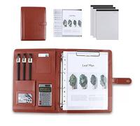 Anillo desmontable Binder y bloco de notas, Portafolios A4 de piel sintética con bloc notas en negro y marrón (varios tamaños)(Brown,12 solar Bit+3*note pad)