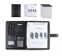 Anillo desmontable Binder y bloco de notas, Portafolios A4 de piel sintética con bloc notas en negro y marrón (varios tamaños)(Black,12 solar Bit+3*note pad)