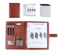 Anillo desmontable Binder y bloco de notas, Portafolios A4 de piel sintética con bloc notas en negro y marrón (varios tamaños)(Brown,12 solar Bit+5*note pad)