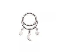 Anillo doble de acero inoxidable 16GA 316L con sol, estrella y luna creciente colgante, anillo de segmento bisagrado, Metal, Sin gemas.